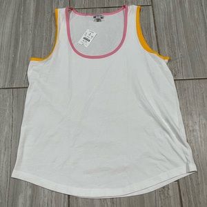 JCrew White Tanktop with Pink and Orange Sleeve Detail - NWT